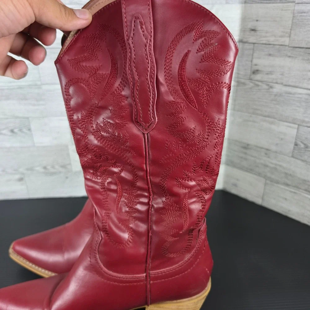 Arider Girl Kids Red Western Cowboy Boots Pointed Toe Stacked Heel Size 7 EUR 37